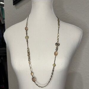 Gold and Silver Long Necklace with Pearlescent Beads